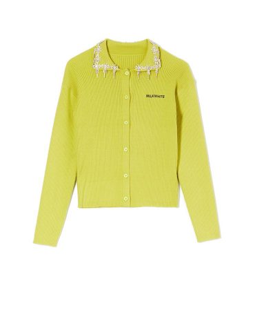 POLO CARDIGAN WITH CRYSTALS (LIME) MILKWHITE BLOUSES