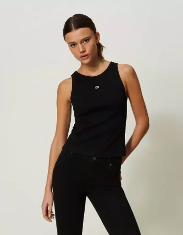 RIBBED ΤΟΠ ΜΕ ΚΕΝΤΗΜΕΝΟ ΣΗΜΑ OVAL T (BLACK) TWINSET BLOUSES
