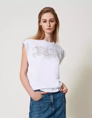 T-SHIRT ΜΕ ΔΑΝΤΕΛΑ TWINSET ΝΕΕΣ ΑΦΙΞΕΙΣ