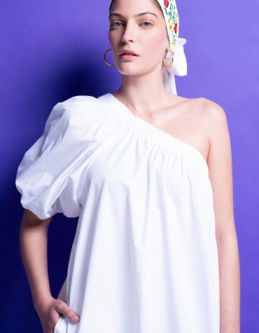 ‘NATALIA’ ΒΑΜΒΑΚΕΡΟ ΦΟΡΕΜΑ ΜΕ ΕΝΑΝ ΩΜΟ (WHITE) MAMOUSH new arrivals 2