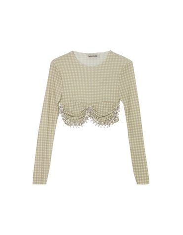 CROP TOP ΜΕ ΚΡΥΣΤΑΛΛΑ (GREEN CHECK) MILKWHITE ΝΕΕΣ ΑΦΙΞΕΙΣ