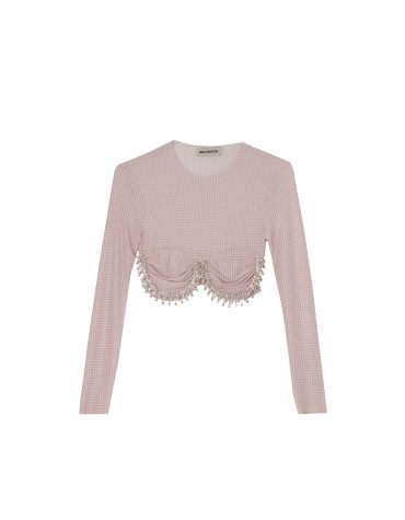 CROP TOP ΜΕ ΚΡΥΣΤΑΛΛΑ (PINK CHECK) MILKWHITE ΝΕΕΣ ΑΦΙΞΕΙΣ