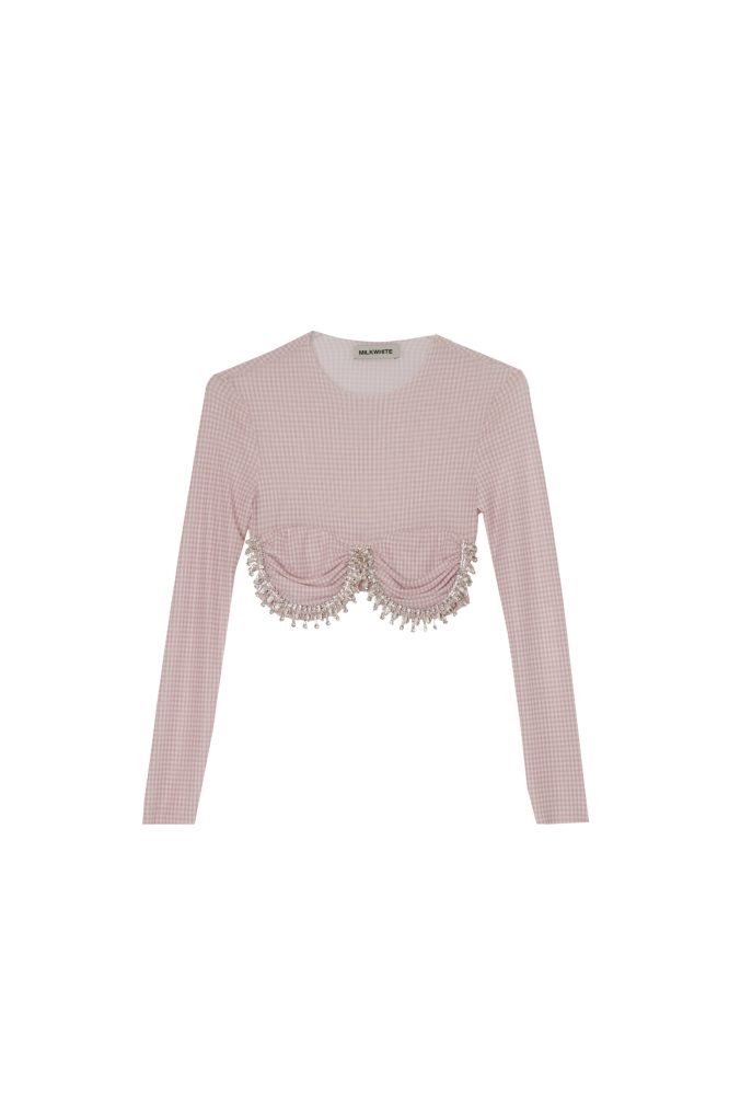 CROP TOP ΜΕ ΚΡΥΣΤΑΛΛΑ (PINK CHECK) MILKWHITE ΝΕΕΣ ΑΦΙΞΕΙΣ 3