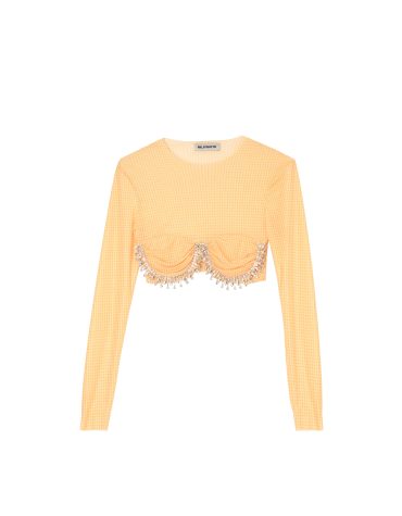 CROP TOP ΜΕ ΚΡΥΣΤΑΛΛΑ (YELLOW CHECK) MILKWHITE ΝΕΕΣ ΑΦΙΞΕΙΣ