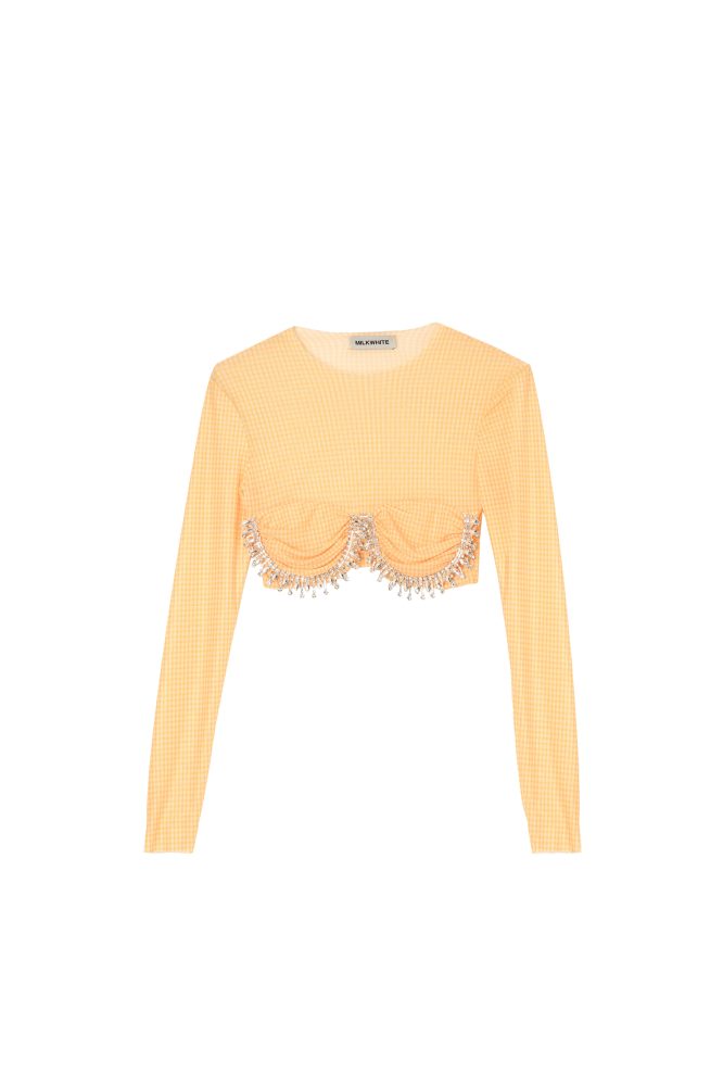 CROP TOP ΜΕ ΚΡΥΣΤΑΛΛΑ (YELLOW CHECK) MILKWHITE ΝΕΕΣ ΑΦΙΞΕΙΣ 6