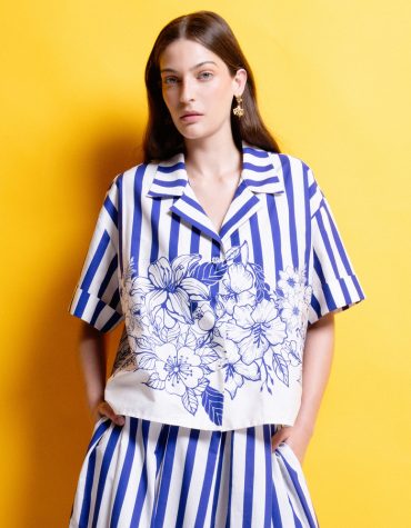 'VANYA' ΒΑΜΒΑΚΕΡΟ ΠΟΥΚΑΜΙΣΟ (BLUE STRIPES) MAMOUSH
