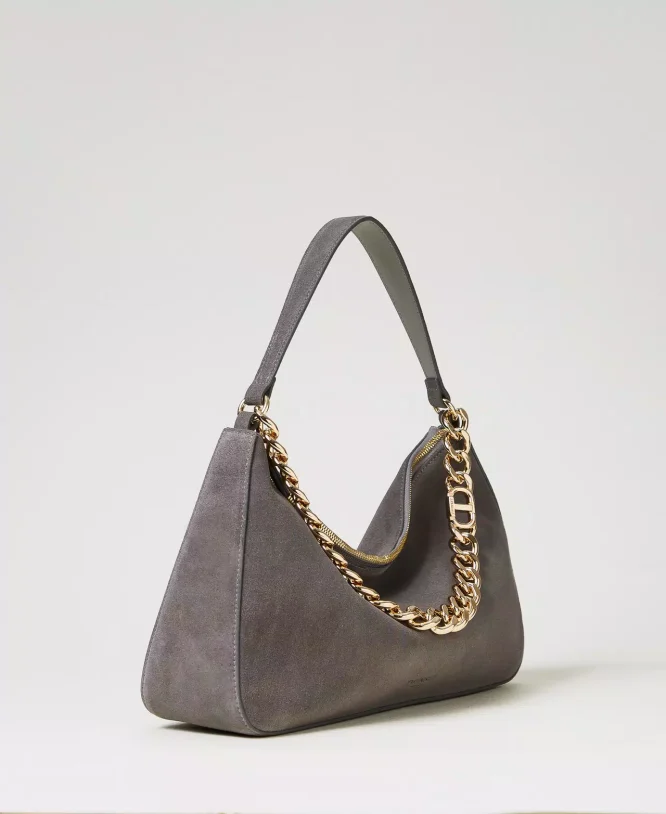 ‘LILIANE’ MEDIUM SUEDE ΤΣΑΝΤΑ (GREY/GOLD) TWINSET ΝΕΕΣ ΑΦΙΞΕΙΣ 5