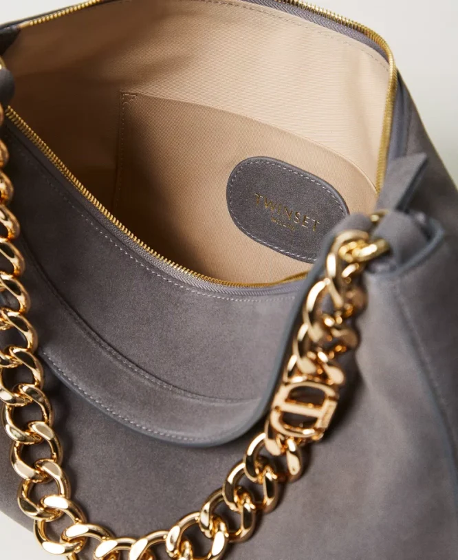 ‘LILIANE’ MEDIUM SUEDE ΤΣΑΝΤΑ (GREY/GOLD) TWINSET ΝΕΕΣ ΑΦΙΞΕΙΣ 7