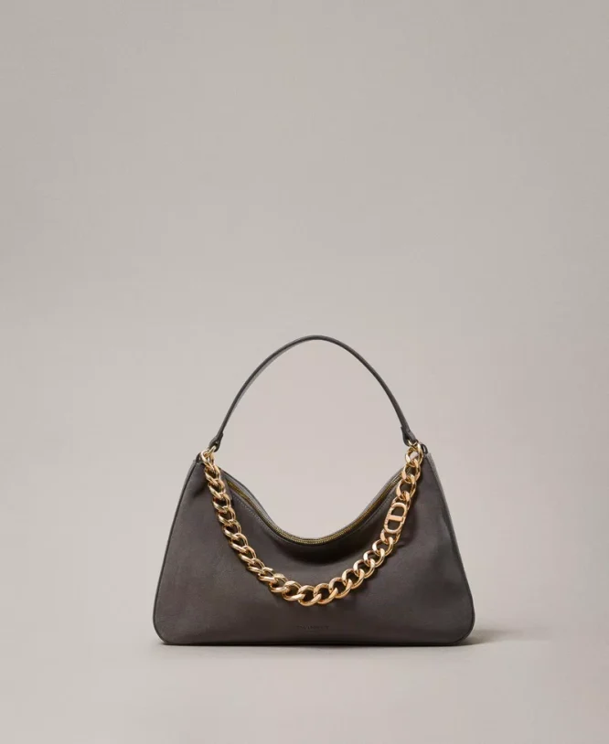 ‘LILIANE’ MEDIUM SUEDE ΤΣΑΝΤΑ (GREY/GOLD) TWINSET ΝΕΕΣ ΑΦΙΞΕΙΣ 3