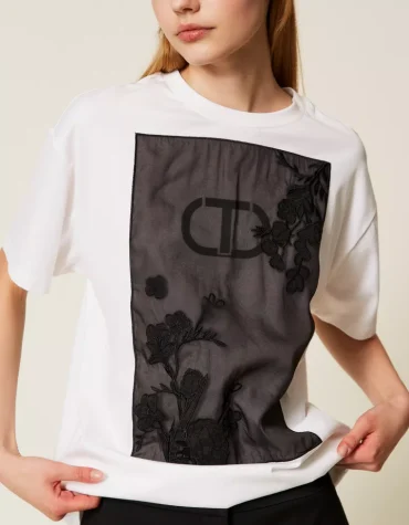 T-SHIRT ΜΕ ΤΟΥΛΙ ΚΑΙ ΚΕΝΤΗΜΑ ΜΕ ΛΟΥΛΟΥΔΙΑ TWINSET T-SHIRTS 2