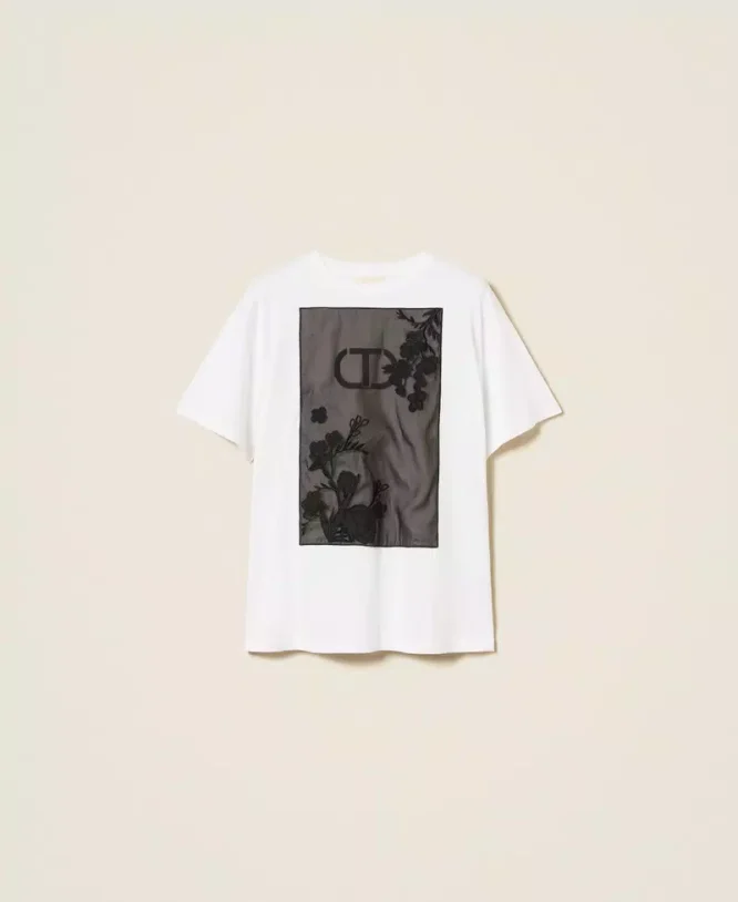 T-SHIRT ΜΕ ΤΟΥΛΙ ΚΑΙ ΚΕΝΤΗΜΑ ΜΕ ΛΟΥΛΟΥΔΙΑ TWINSET ΝΕΕΣ ΑΦΙΞΕΙΣ 8