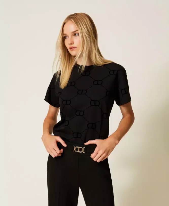 T-SHIRT ΜΕ ΤΎΠΩΜΑ FLOCK OVAL T TWINSET ΝΕΕΣ ΑΦΙΞΕΙΣ 3