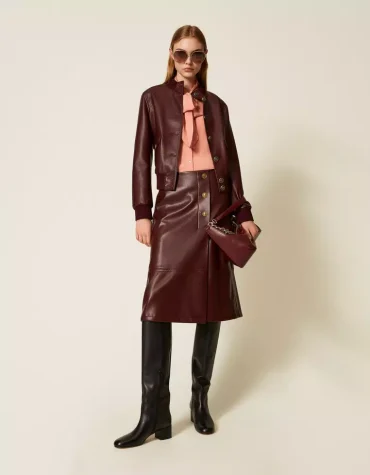FAUX LEATHER MIDI ΦΟΥΣΤΑ ΜΕ ΧΡΥΣΑ ΚΟΥΜΠΙΑ TWINSET ΝΕΕΣ ΑΦΙΞΕΙΣ