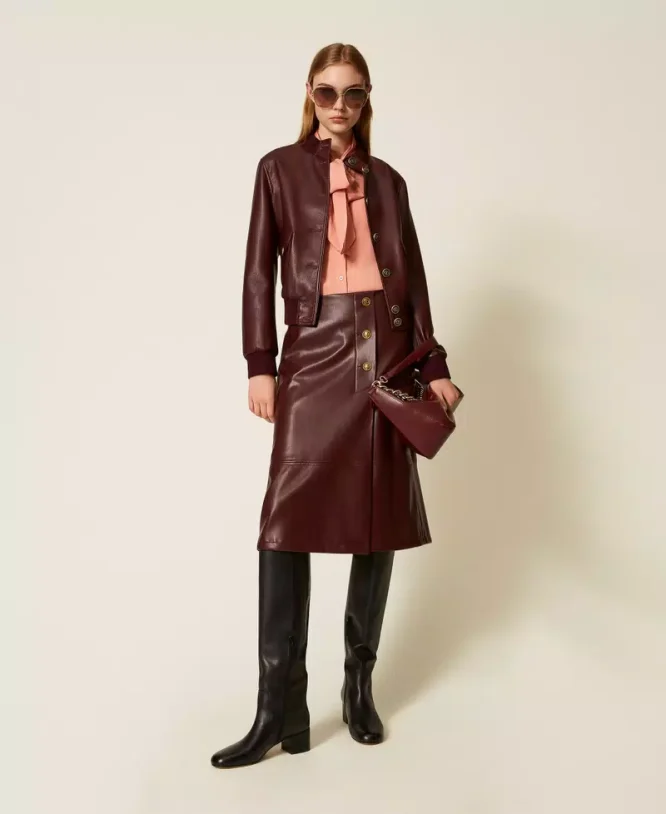 FAUX LEATHER MIDI ΦΟΥΣΤΑ ΜΕ ΧΡΥΣΑ ΚΟΥΜΠΙΑ TWINSET ΝΕΕΣ ΑΦΙΞΕΙΣ 5