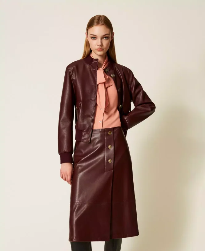 FAUX LEATHER MIDI ΦΟΥΣΤΑ ΜΕ ΧΡΥΣΑ ΚΟΥΜΠΙΑ TWINSET ΝΕΕΣ ΑΦΙΞΕΙΣ 7