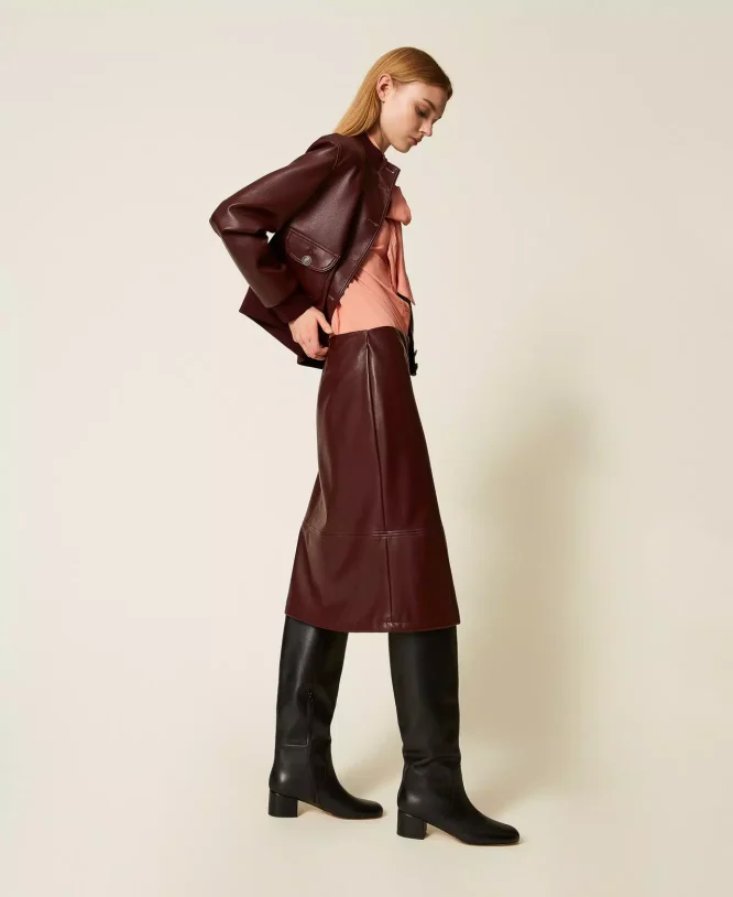 FAUX LEATHER MIDI ΦΟΥΣΤΑ ΜΕ ΧΡΥΣΑ ΚΟΥΜΠΙΑ TWINSET ΝΕΕΣ ΑΦΙΞΕΙΣ 8