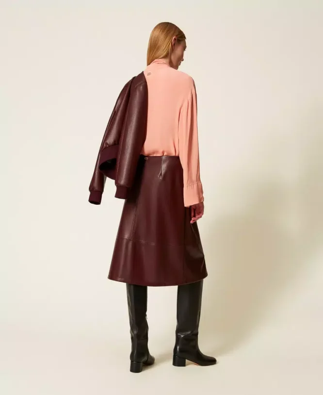 FAUX LEATHER MIDI ΦΟΥΣΤΑ ΜΕ ΧΡΥΣΑ ΚΟΥΜΠΙΑ TWINSET ΝΕΕΣ ΑΦΙΞΕΙΣ 9