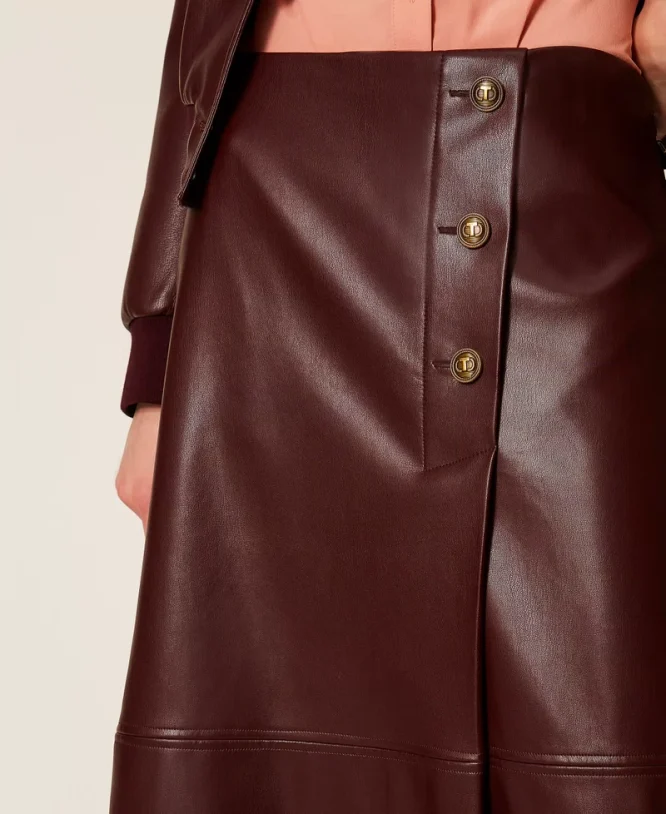 FAUX LEATHER MIDI ΦΟΥΣΤΑ ΜΕ ΧΡΥΣΑ ΚΟΥΜΠΙΑ TWINSET ΝΕΕΣ ΑΦΙΞΕΙΣ 6