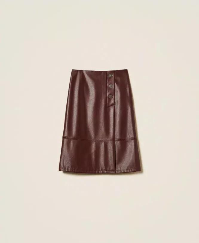 FAUX LEATHER MIDI ΦΟΥΣΤΑ ΜΕ ΧΡΥΣΑ ΚΟΥΜΠΙΑ TWINSET ΝΕΕΣ ΑΦΙΞΕΙΣ 10