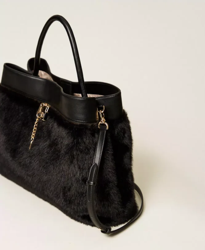 ΤΣΑΝΤΑ SHOPPER ΑΠΟ ΤΕΧΝΗΤΗ ΓΟΥΝΑ ΜΕ ΚΛΕΙΔΑΡΙΑ ΟΒΑΛ Τ TWINSET MILANO ΝΕΕΣ ΑΦΙΞΕΙΣ 4