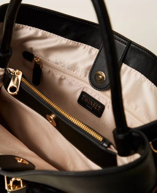 ΤΣΑΝΤΑ SHOPPER ΑΠΟ ΤΕΧΝΗΤΗ ΓΟΥΝΑ ΜΕ ΚΛΕΙΔΑΡΙΑ ΟΒΑΛ Τ TWINSET MILANO ΝΕΕΣ ΑΦΙΞΕΙΣ 6