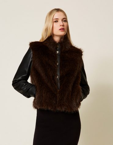 JACKET ΑΠΟ FAUX ΓΟΥΝΑ ΜΕ ΚΟΥΜΠΙΑ OVAL T TWINSET ΜΠΟΥΦΑΝ