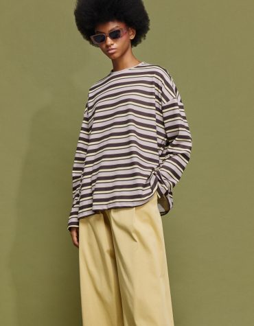 'ΜΑΡΥ' OVERSIZED ΡΙΓΕ ΜΠΛΟΥΖΑ (LIGHT YELLOW/CHOKOLA) MAMOUSH