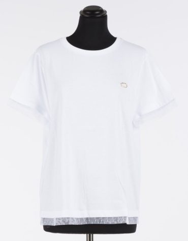 T-SHIRT ΜΕ ΤΟΥΛΙ (WHITE) TWINSET MILANO ΝΕΕΣ ΑΦΙΞΕΙΣ