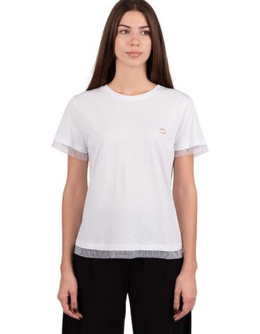 T-SHIRT ΜΕ ΤΟΥΛΙ (WHITE) TWINSET MILANO ΝΕΕΣ ΑΦΙΞΕΙΣ