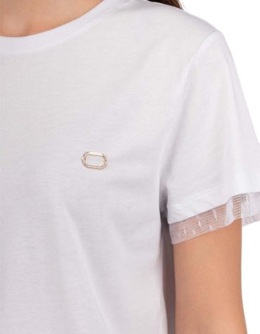 T-SHIRT ΜΕ ΤΟΥΛΙ (WHITE) TWINSET MILANO ΝΕΕΣ ΑΦΙΞΕΙΣ 2