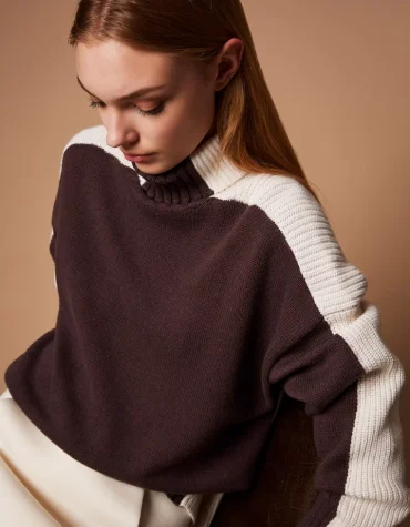 ΠΟΥΛΟΒΕΡ ΜΕ ΖΙΒΑΓΚΟ ΑΠΟ ΔΙΧΡΩΜΟ ΜΕΙΓΜΑ ΜΑΛΛΙΟΥ TWINSET MILANO ΠΡΟΣΦΟΡΕΣ